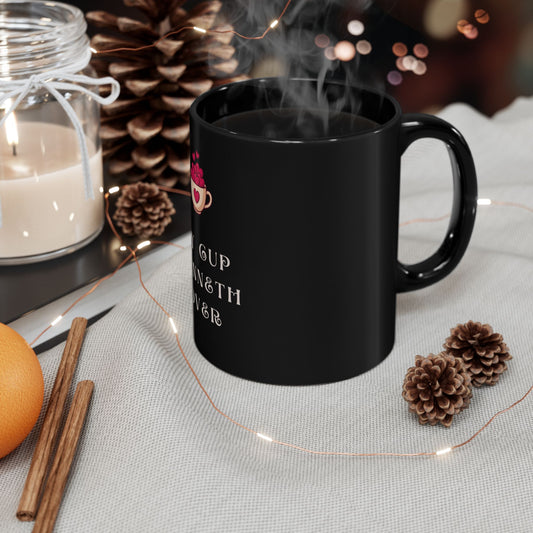 "My Cup Runneth Over" Black Ceramic Mug - Inspirational Gift for Coffee & Tea Lovers