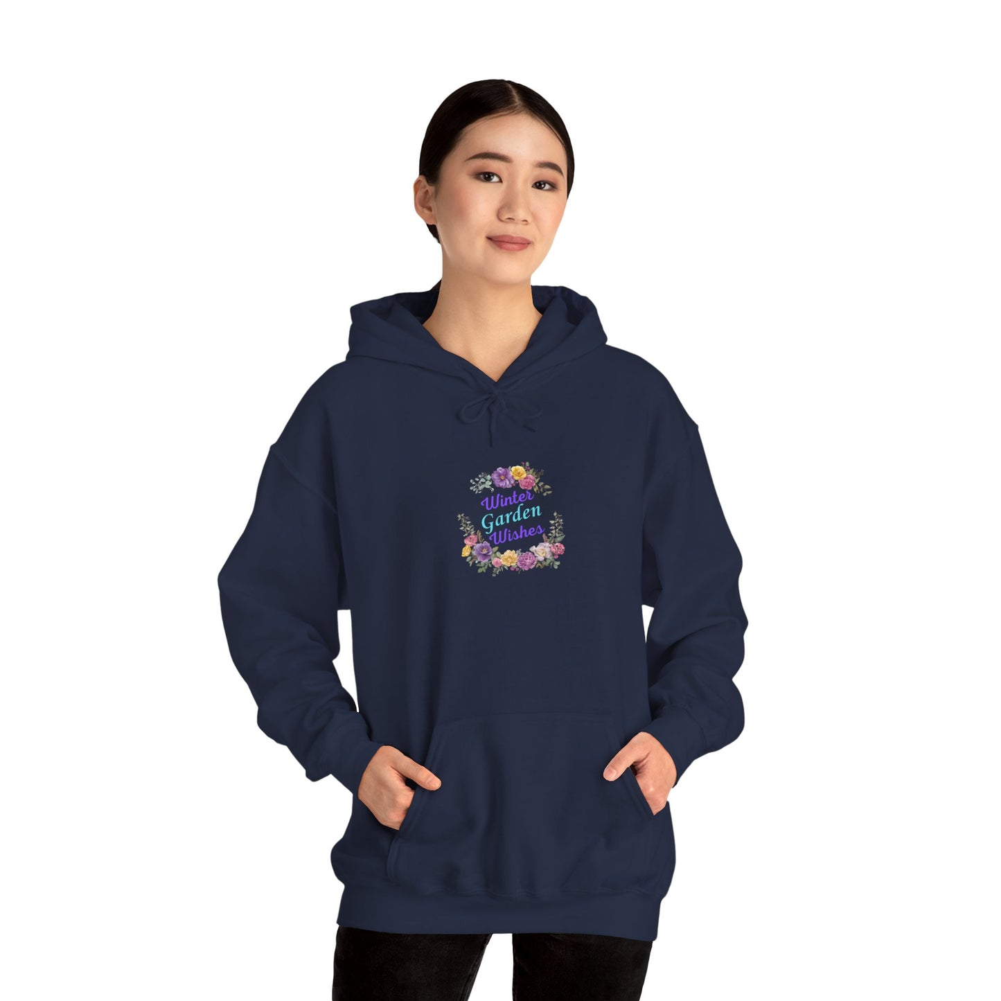Winter Garden Wishes Hoodie | Floral Winter Front Print Pullover