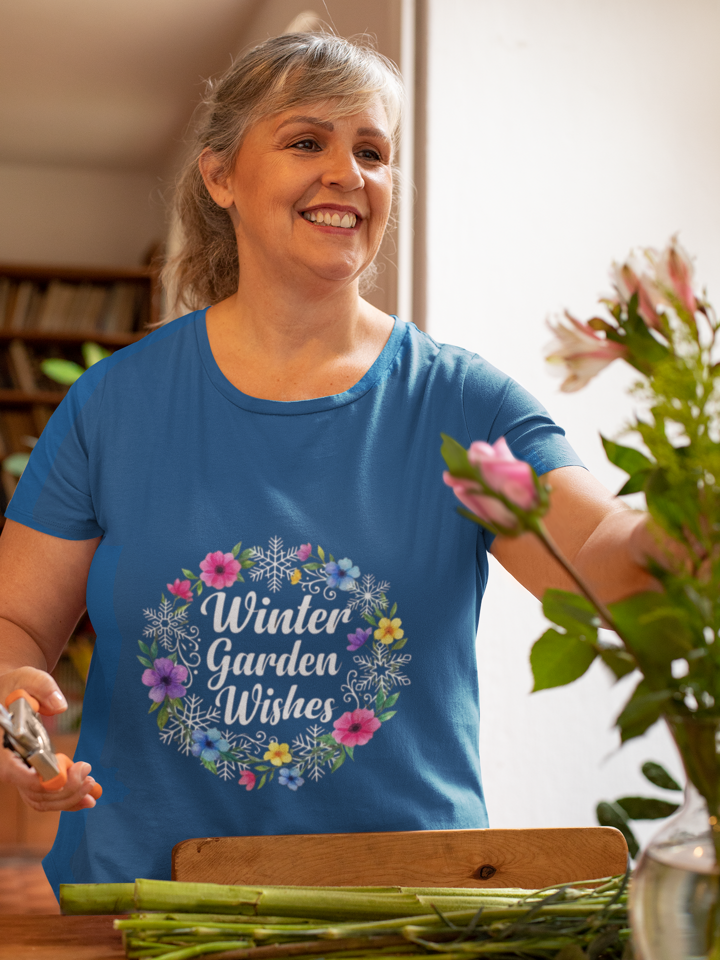 Winter Garden Wishes T-Shirt | Floral Winter Tee (Dark Colors)