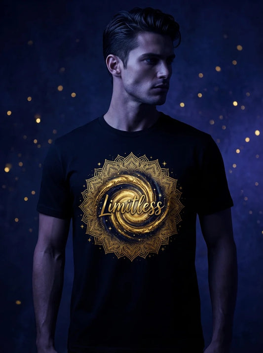 "Limitless" Tee | Inspirational Gold Mandala Galaxy Graphic T-Shirt