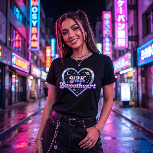 "90s Sweetheart" Heart Graphic Premium T-Shirt — Retro Pastel Y2K Tee