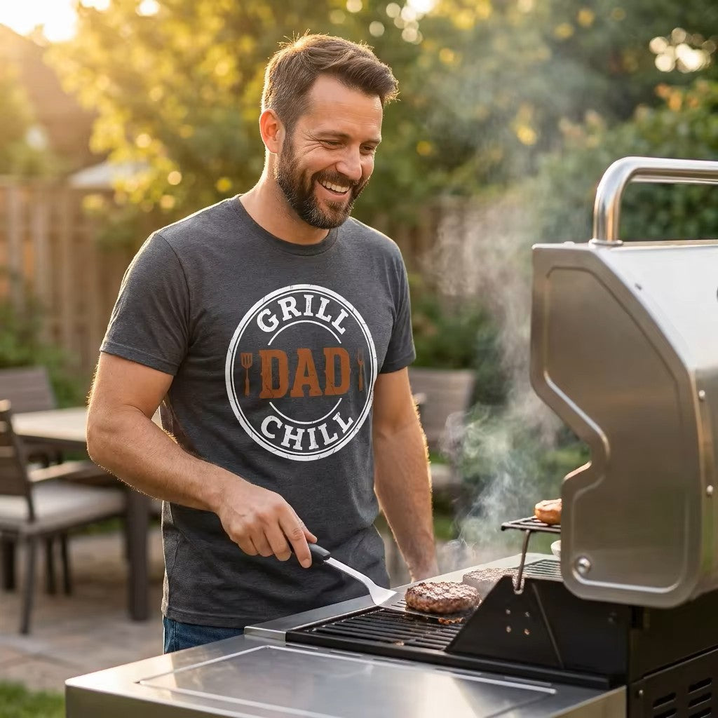 Grill and Chill Dad Shirt | BBQ Dad Father's Day Tee | Funny Dad Grilling Gift | BBQ Lover Dad Shirt