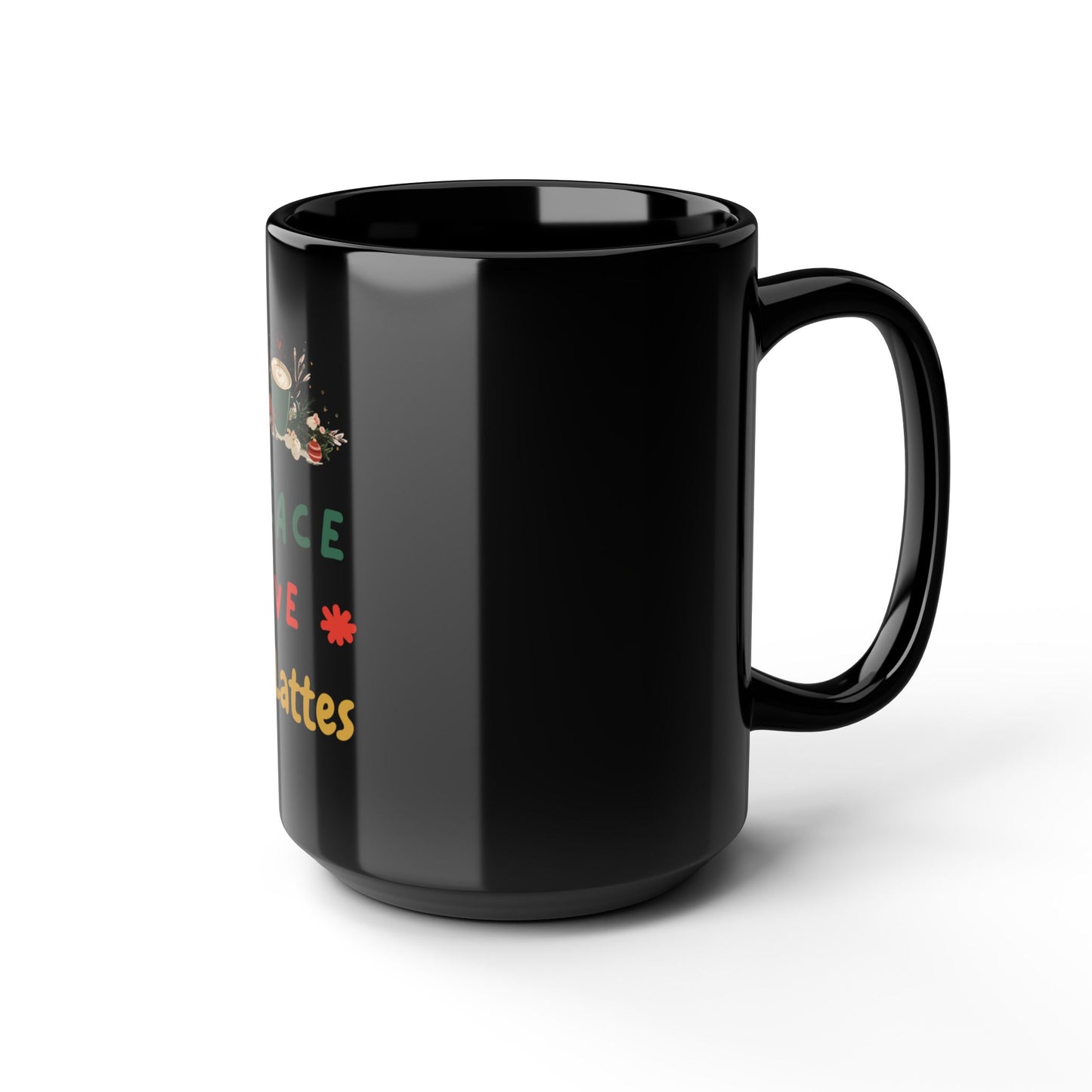 Peace, Love & Lattes Black Mug | Bold Coffee Lover Cup