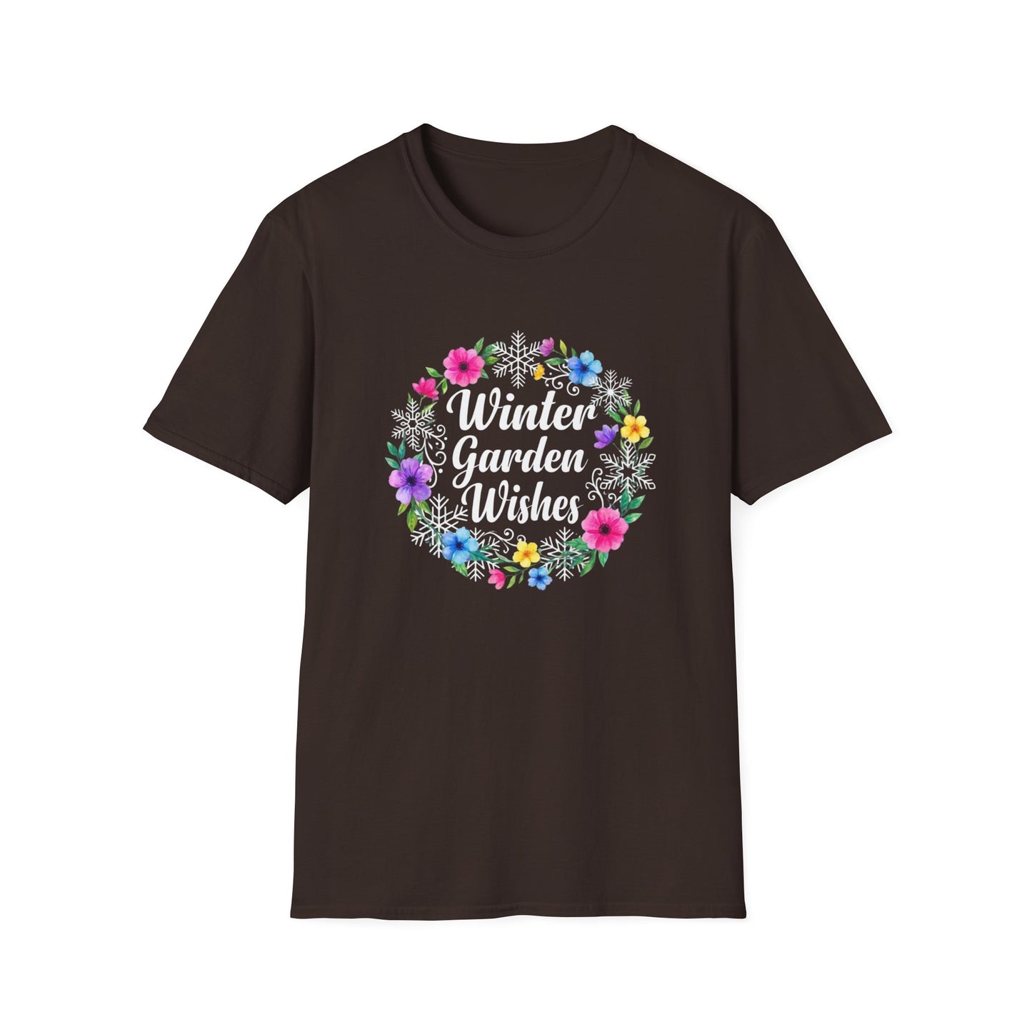 Winter Garden Wishes T-Shirt | Floral Winter Tee (Dark Colors)
