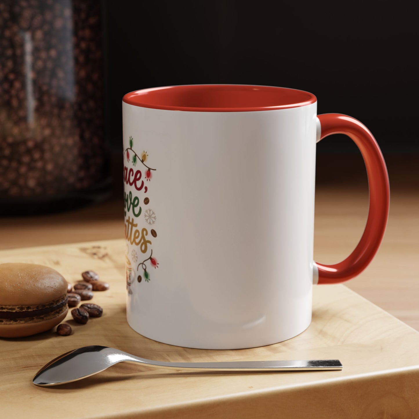 Peace, Love & Lattes Mug | Festive Coffee Center Print Cup