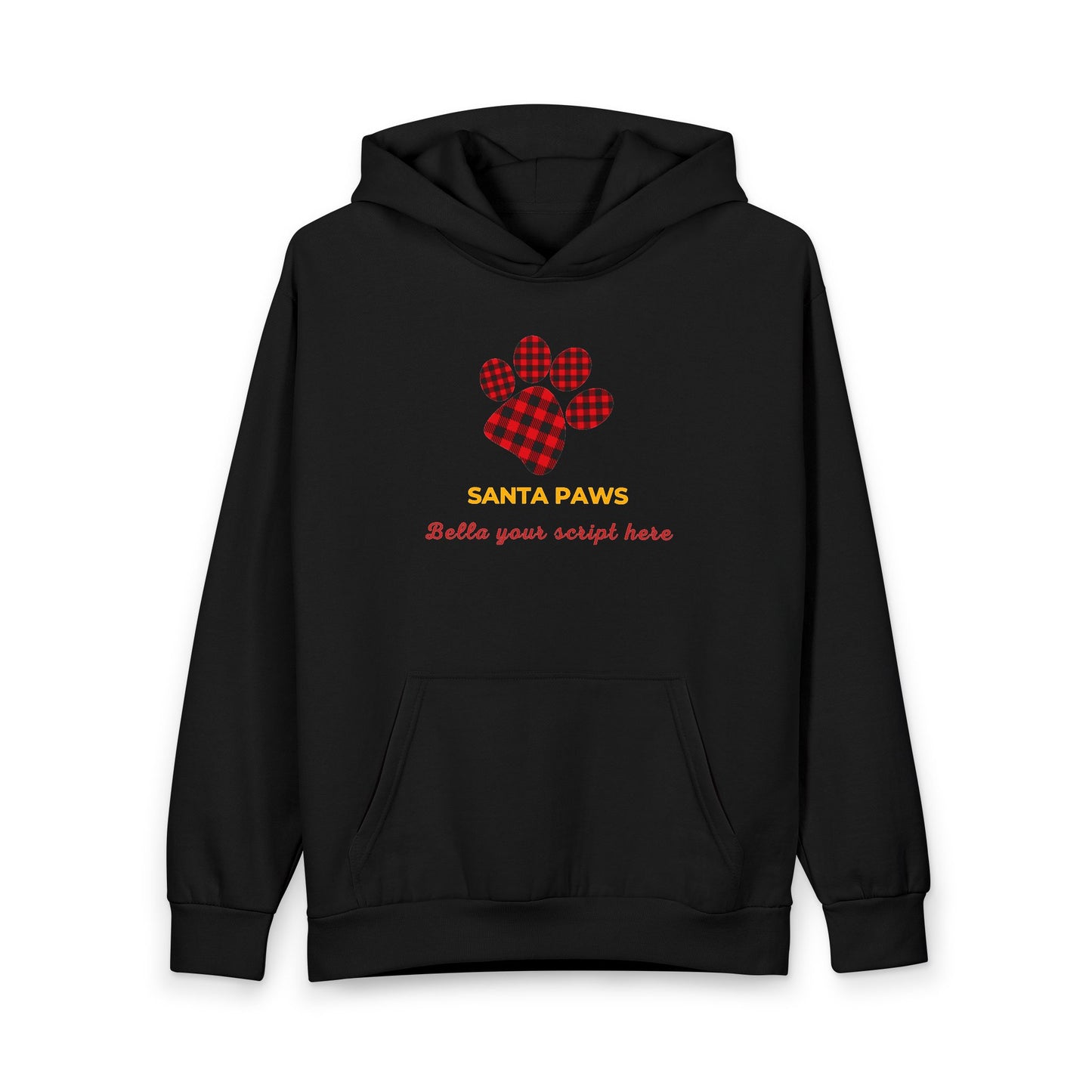 Santa Paws Personalized Holiday Hoodie — Plaid Paw Print for Dog Lovers