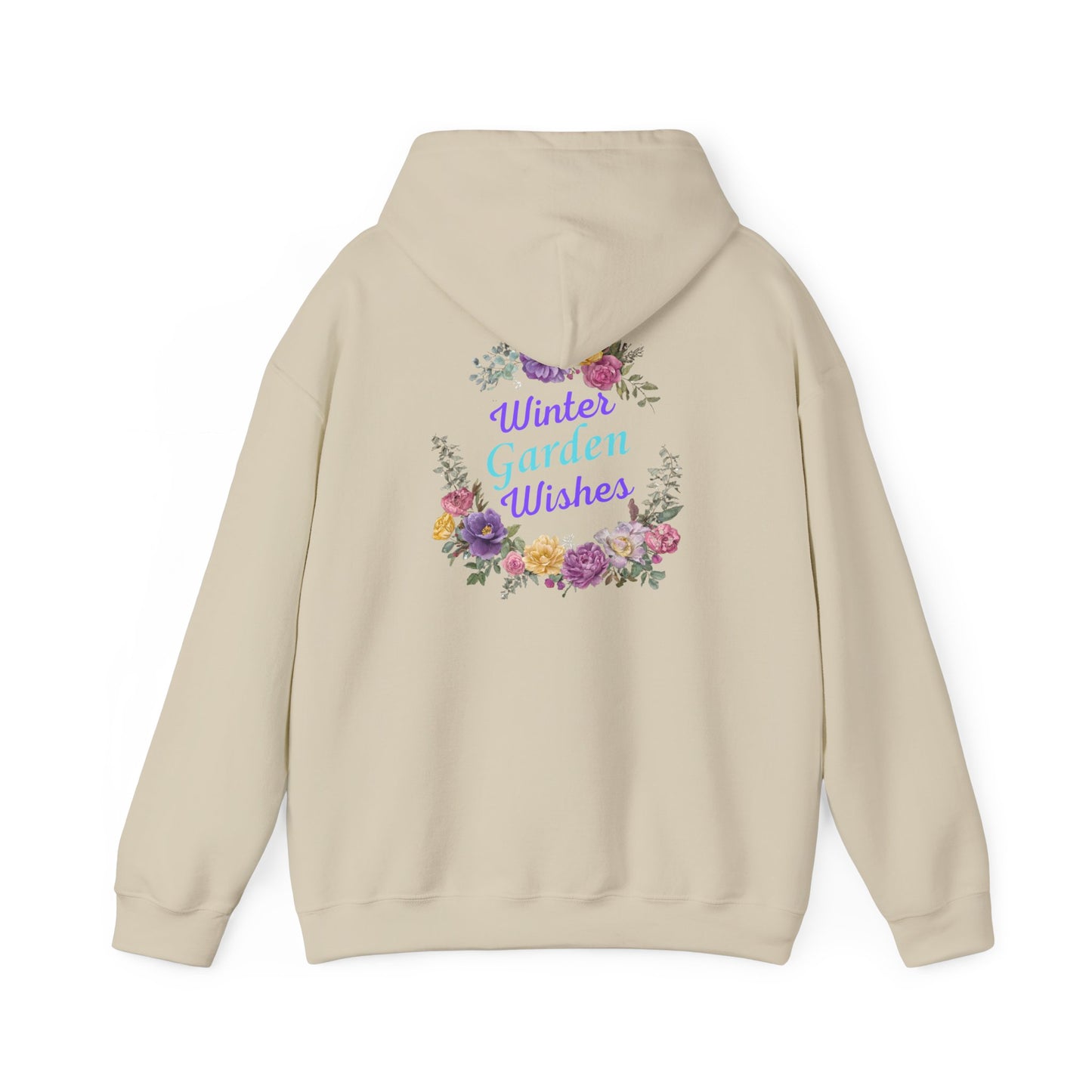 "Winter Garden Wishes" Floral Wreath Hoodie | Floral Warmth Back Print Winter Pullover