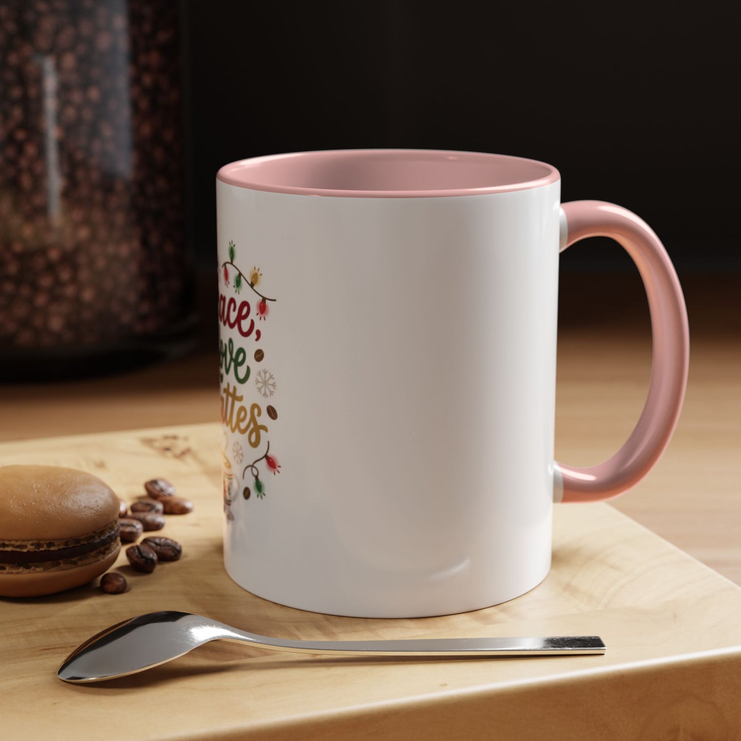 Peace, Love & Lattes Mug | Festive Coffee Center Print Cup