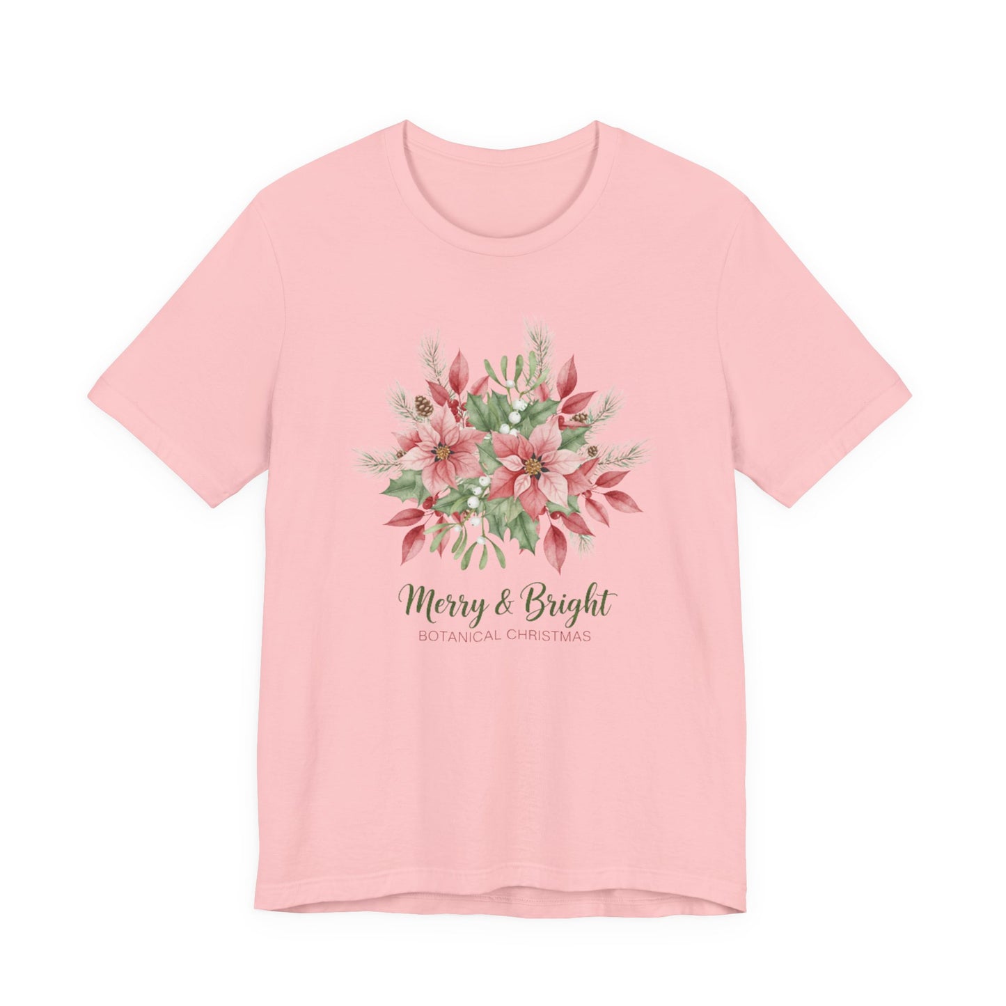 Merry & Bright Floral T-Shirt | Botanical Christmas Tee with Poinsettias