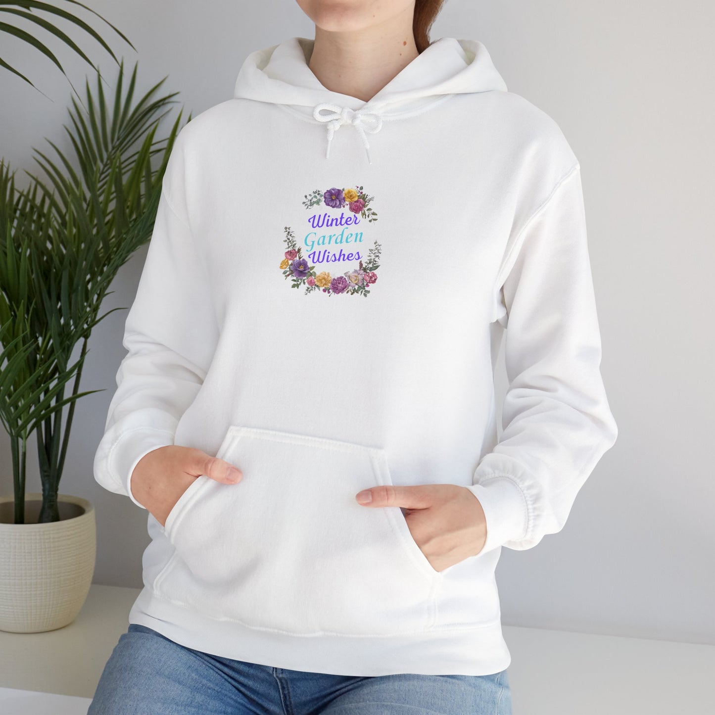 Winter Garden Wishes Hoodie | Floral Winter Front Print Pullover