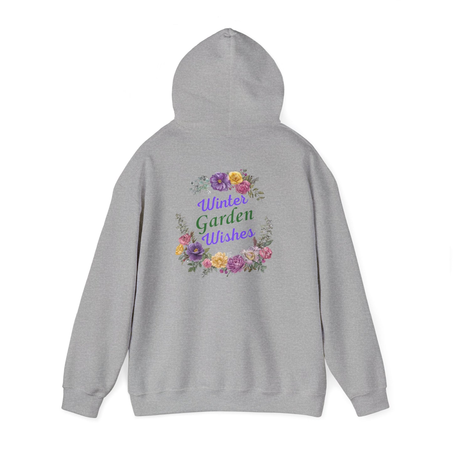 "Winter Garden Wishes" Floral Wreath Hoodie | Floral Warmth Back Print Winter Pullover