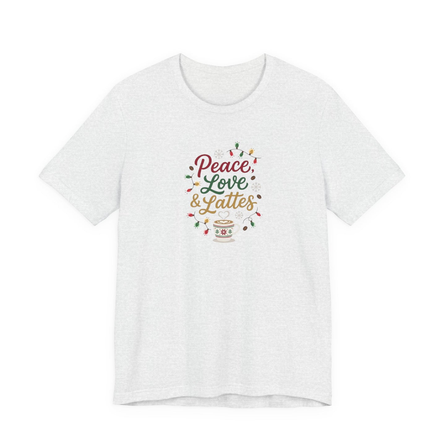 Peace, Love & Lattes Christmas T-Shirt | Festive Coffee Lover Tee