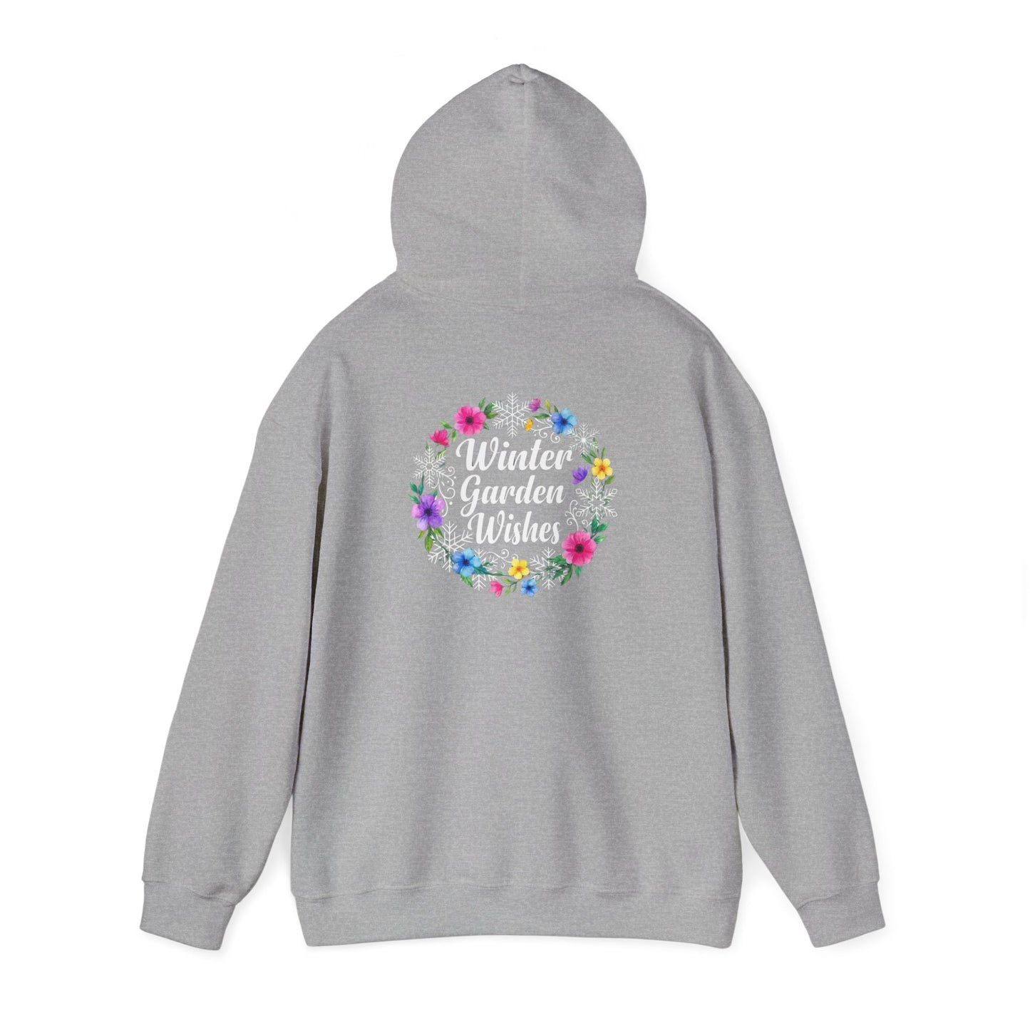 Winter Garden Wishes Hoodie | Floral Ring Back Print Cozy Winter Pullover