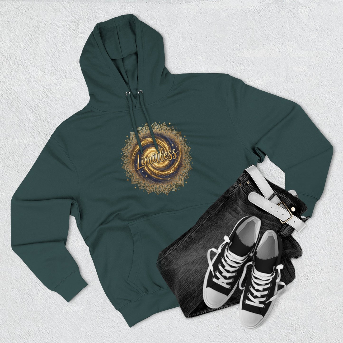 Limitless Gold Mandala Hoodie — Inspirational Graphic Fleece Pullover