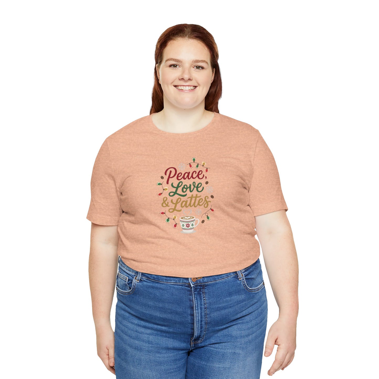 Peace, Love & Lattes Christmas T-Shirt | Festive Coffee Lover Tee