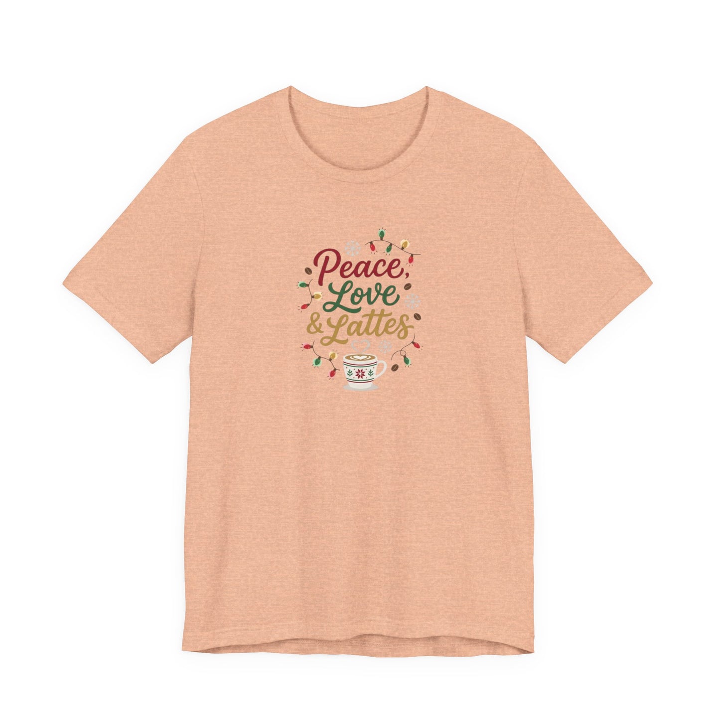 Peace, Love & Lattes Christmas T-Shirt | Festive Coffee Lover Tee