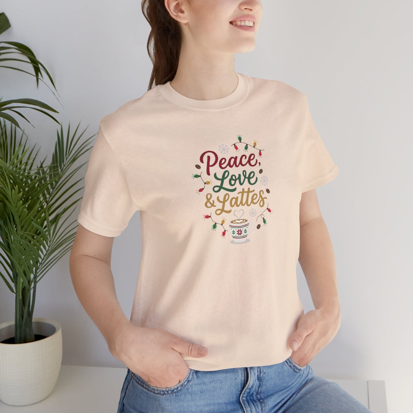 Peace, Love & Lattes Christmas T-Shirt | Festive Coffee Lover Tee