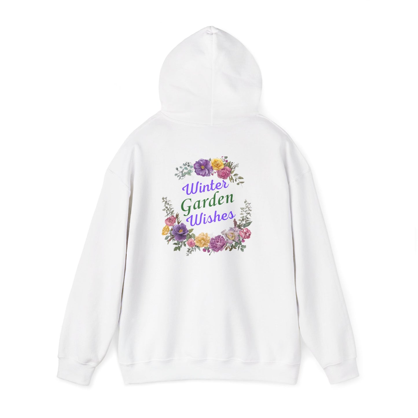 "Winter Garden Wishes" Floral Wreath Hoodie | Floral Warmth Back Print Winter Pullover