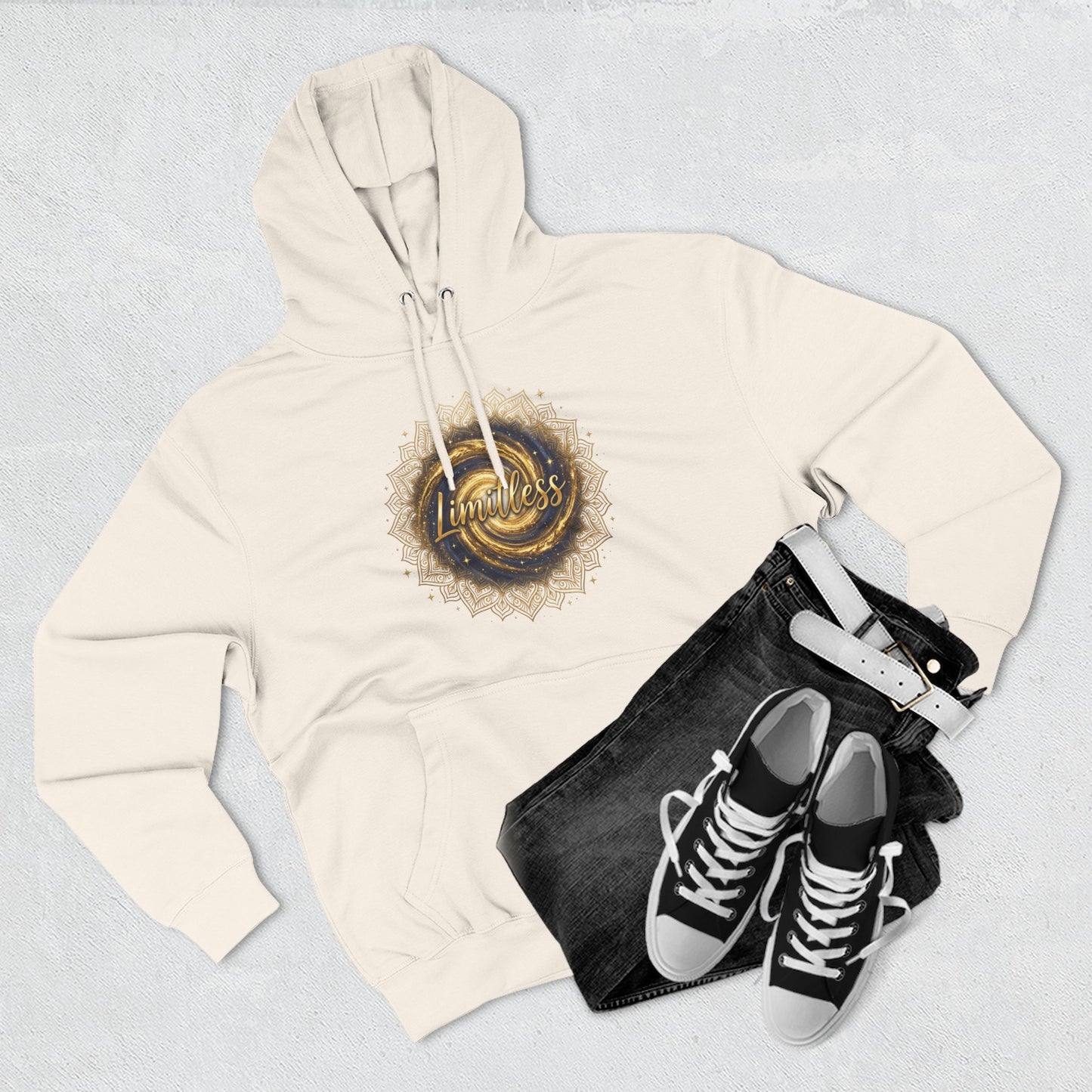 Limitless Gold Mandala Hoodie — Inspirational Graphic Fleece Pullover