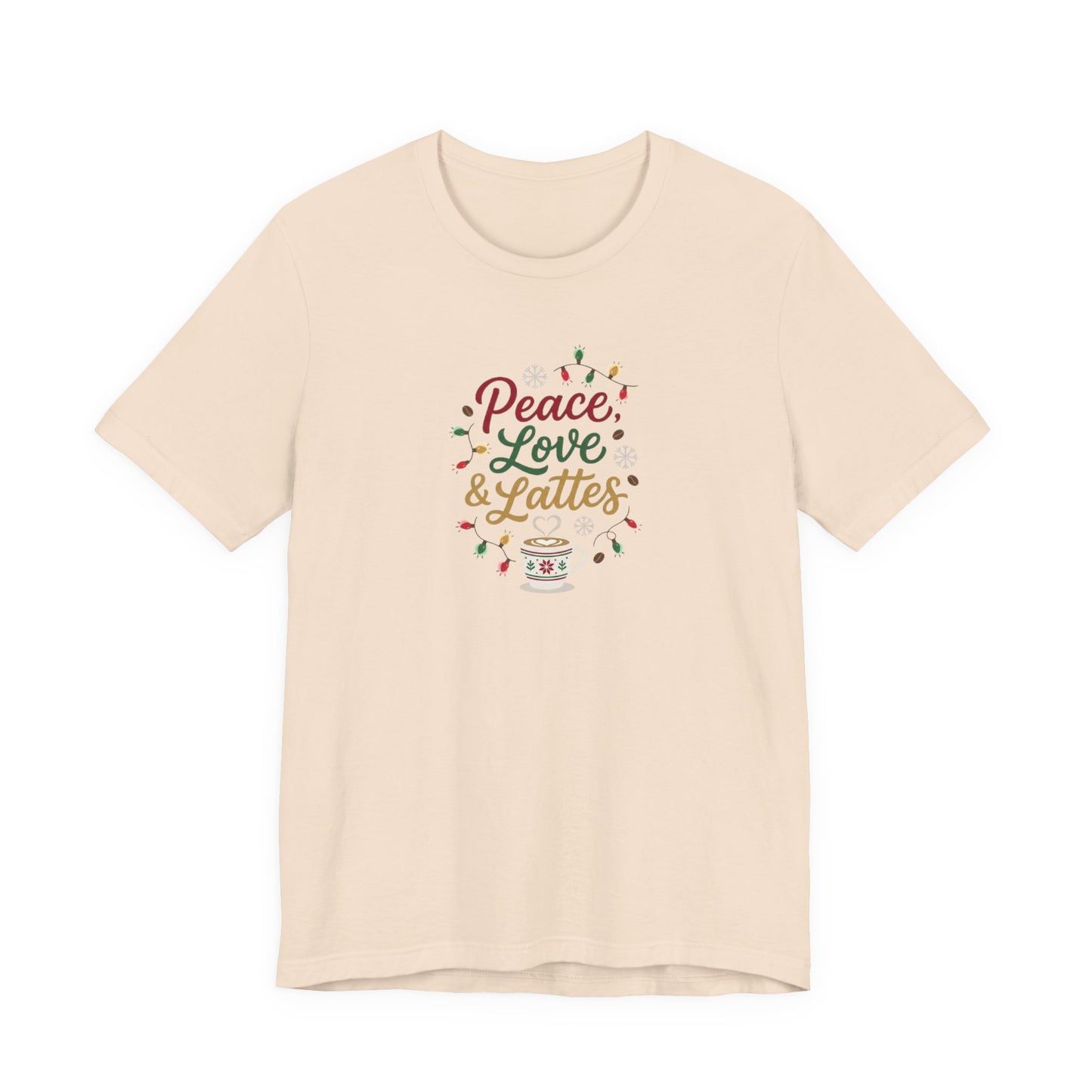 Peace, Love & Lattes Christmas T-Shirt | Festive Coffee Lover Tee