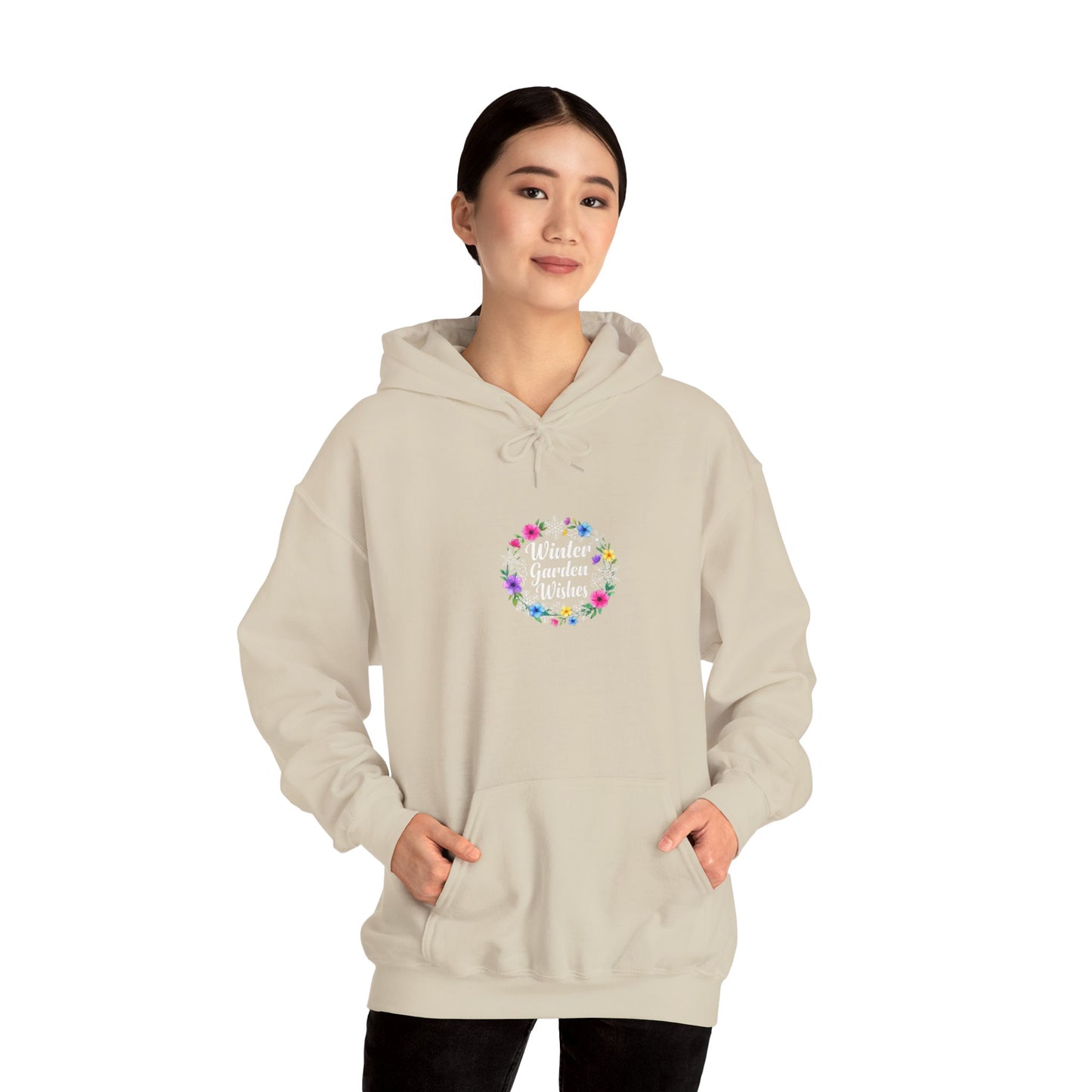 Winter Garden Wishes Hoodie | Floral Winter Front Print Pullover