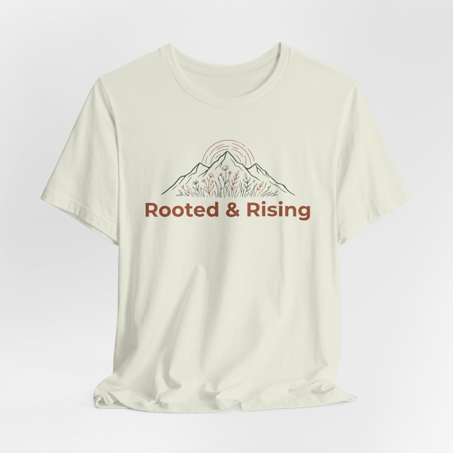Rooted and Rising T-Shirt | Nature Adventure Spring Tee | Mountain Shirt | Outdoor Graphic Tee | Hiking Gift