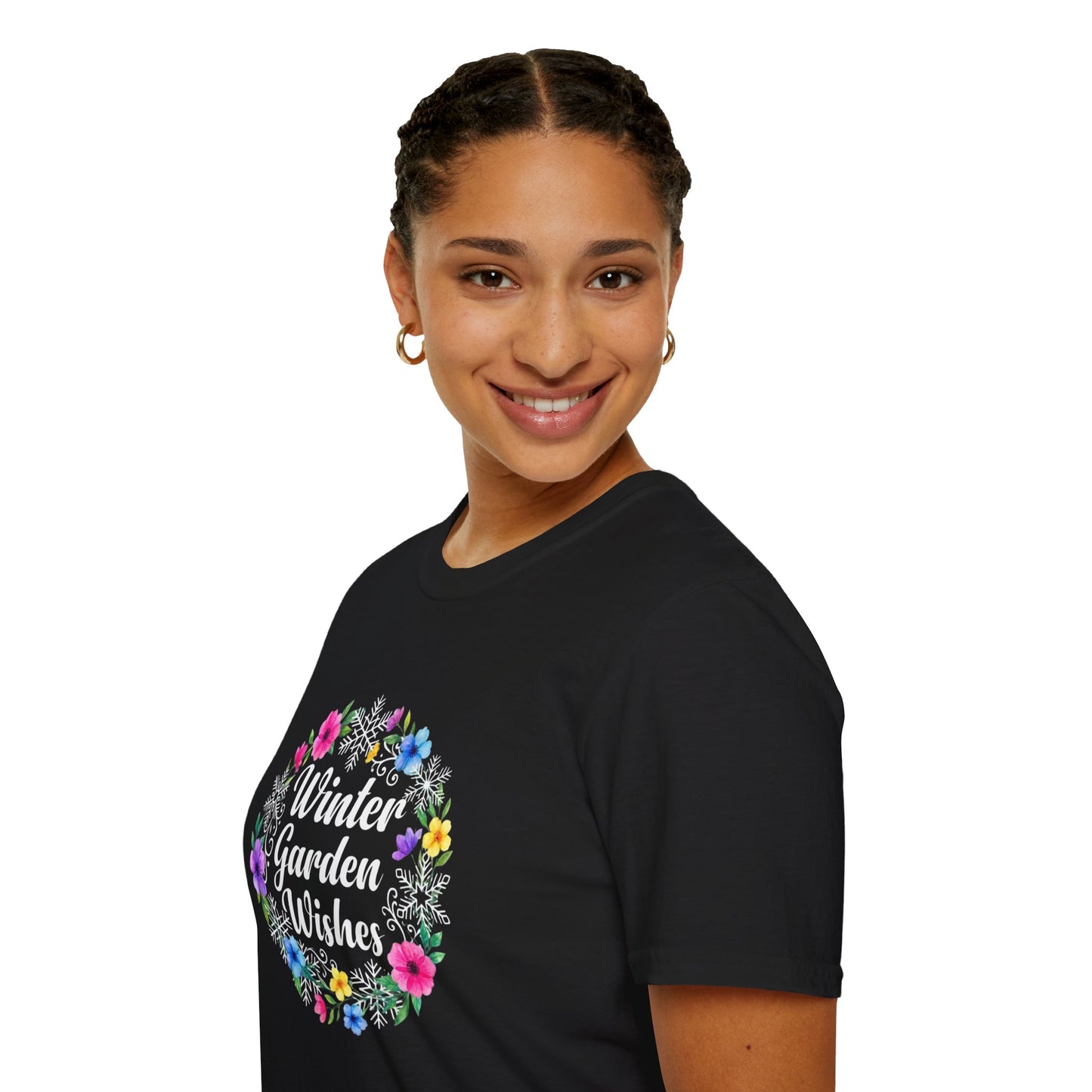 Winter Garden Wishes T-Shirt | Floral Winter Tee (Dark Colors)