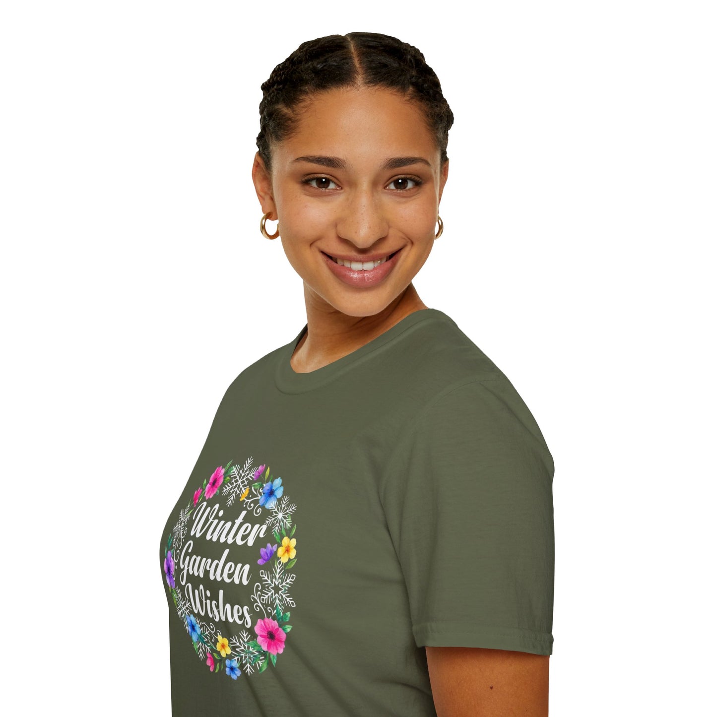 Winter Garden Wishes T-Shirt | Floral Winter Tee (Dark Colors)