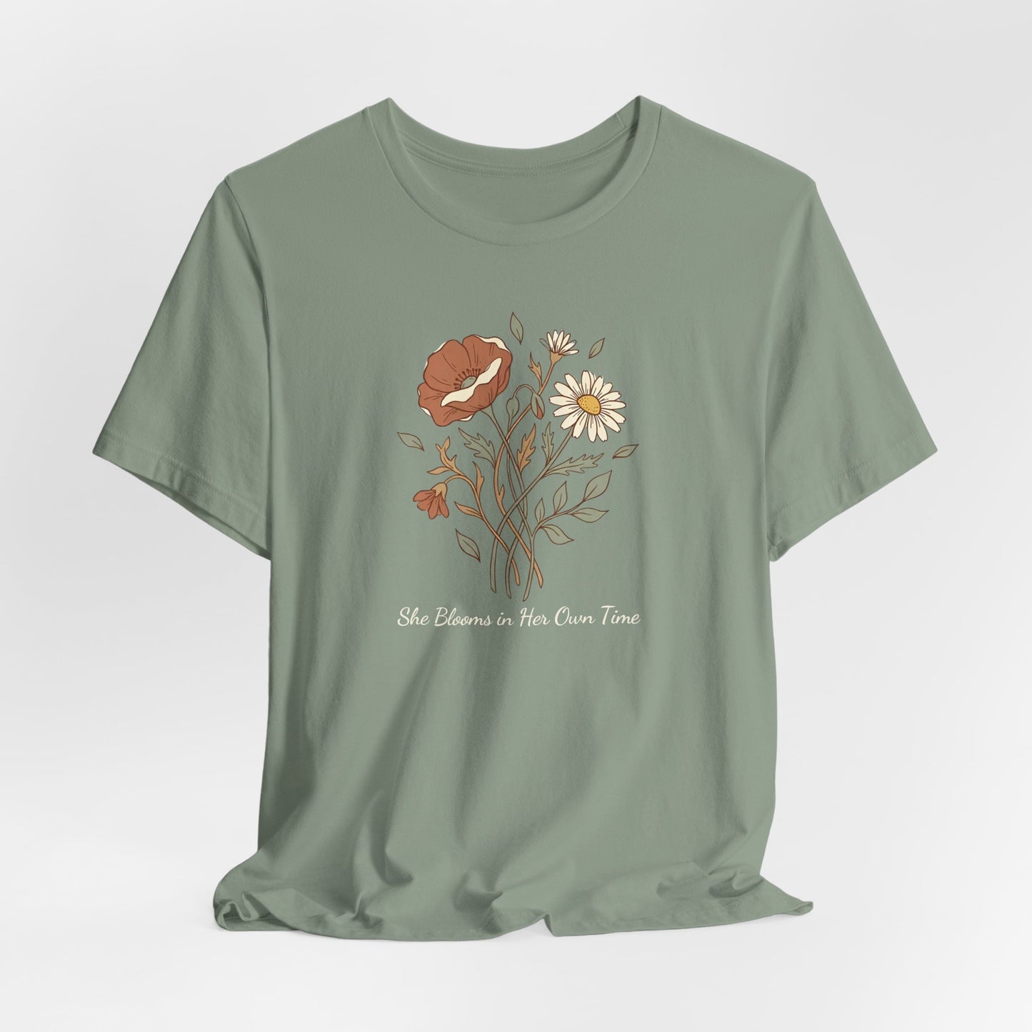 She Blooms in Her Own Time T-Shirt | Spring Botanical Tee