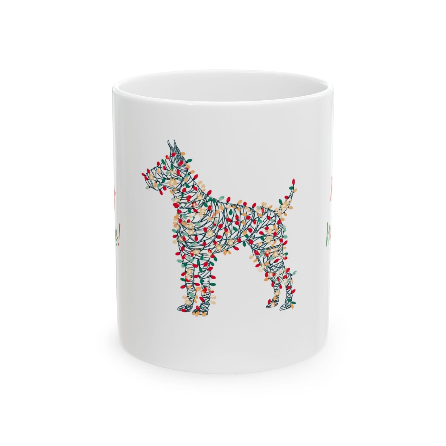 Merry Woofmas! Dog Christmas Mug — Full Wrap Design (White)
