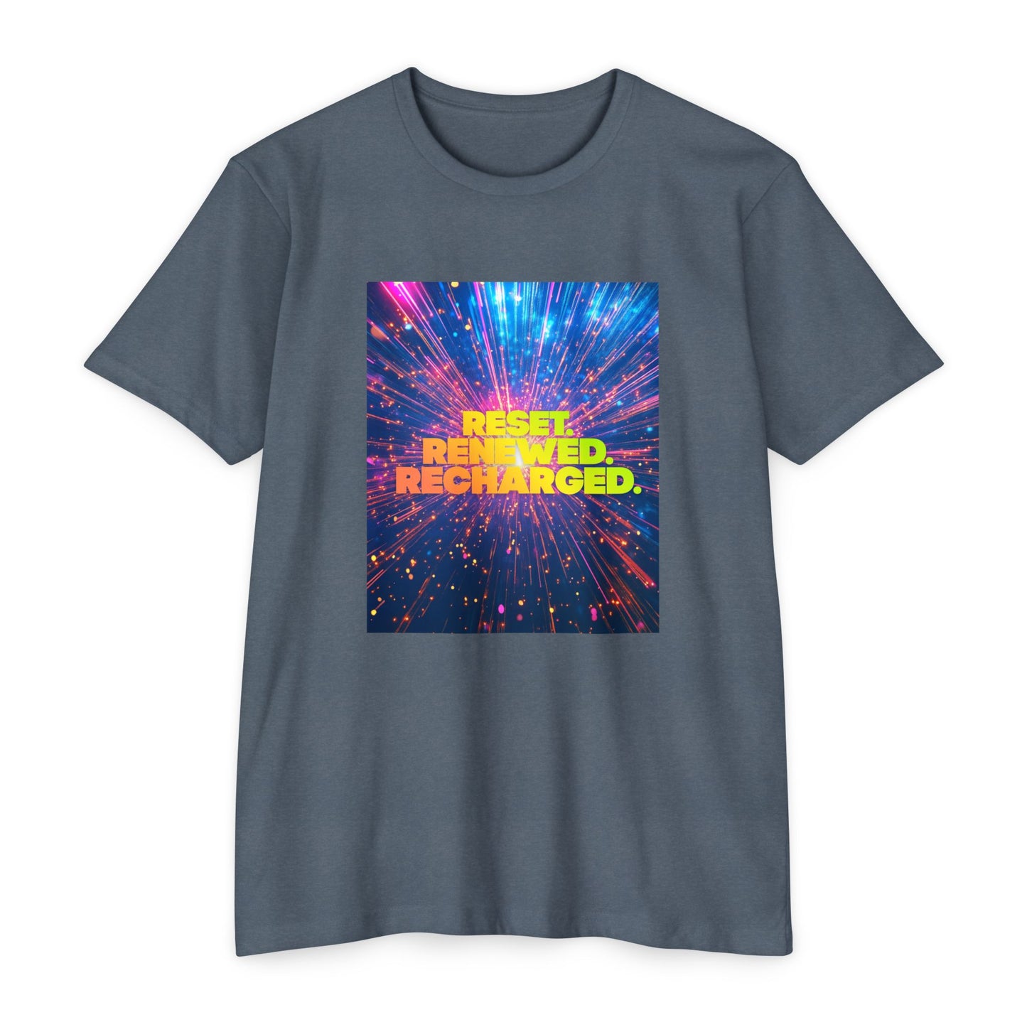 Reset. Renewed. Recharged. T-Shirt — Motivational Retro Neon Tee