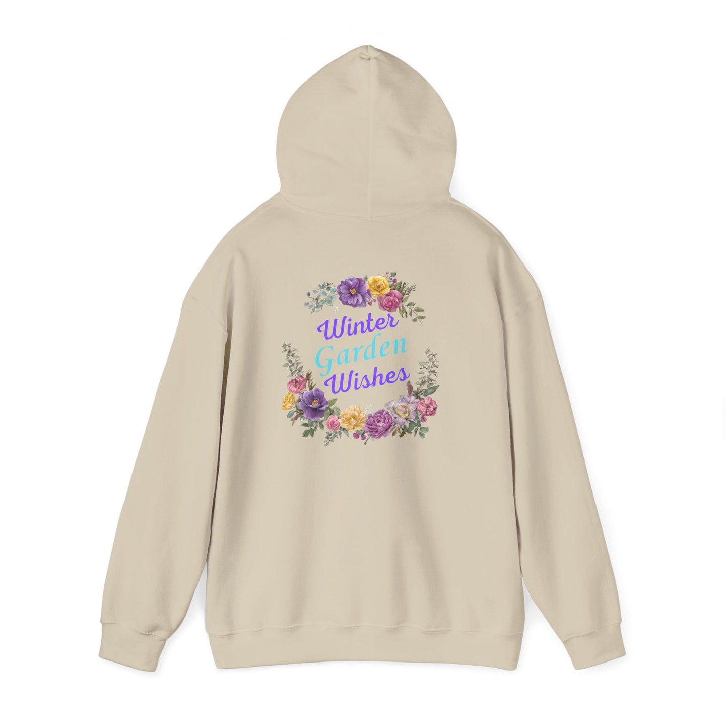 "Winter Garden Wishes" Floral Wreath Hoodie | Floral Warmth Back Print Winter Pullover