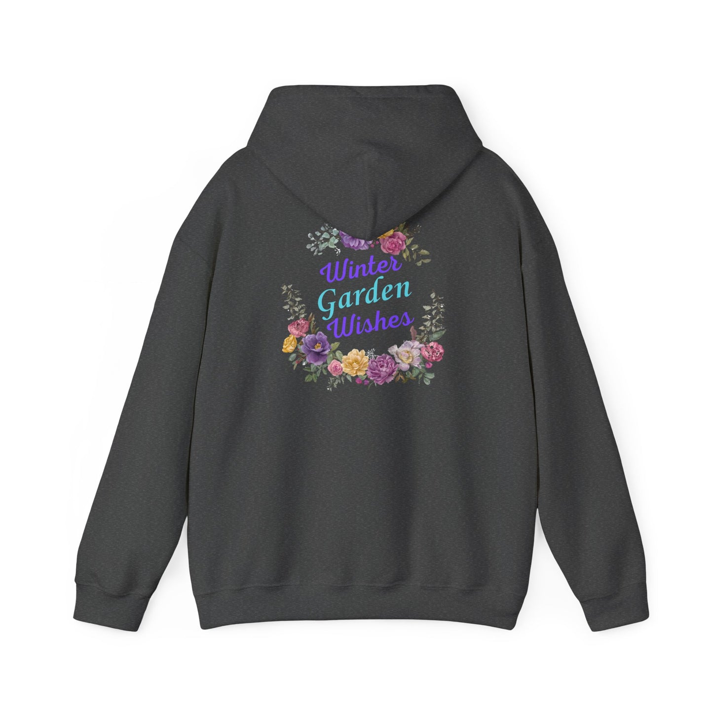 "Winter Garden Wishes" Floral Wreath Hoodie | Floral Warmth Back Print Winter Pullover