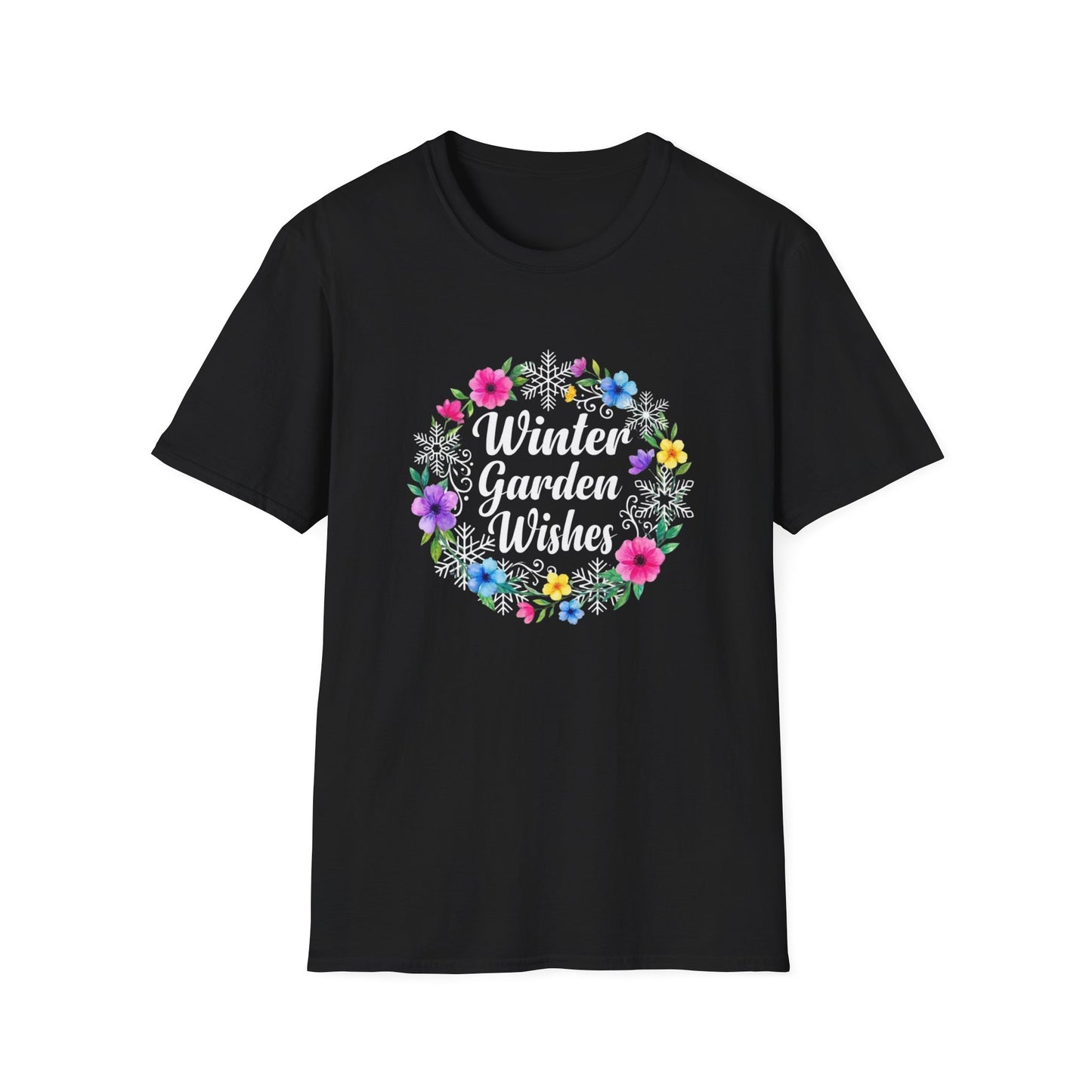 Winter Garden Wishes T-Shirt | Floral Winter Tee (Dark Colors)