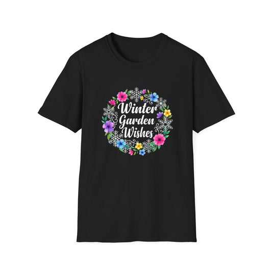 Winter Garden Wishes T-Shirt | Floral Winter Tee (Dark Colors)