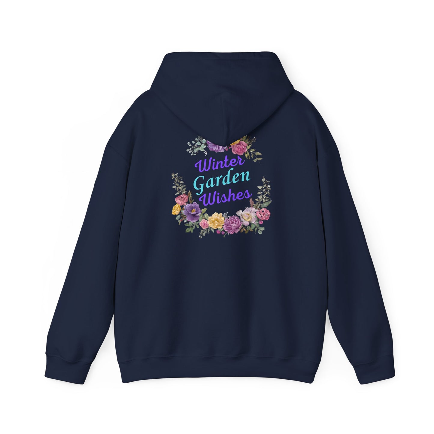 "Winter Garden Wishes" Floral Wreath Hoodie | Floral Warmth Back Print Winter Pullover