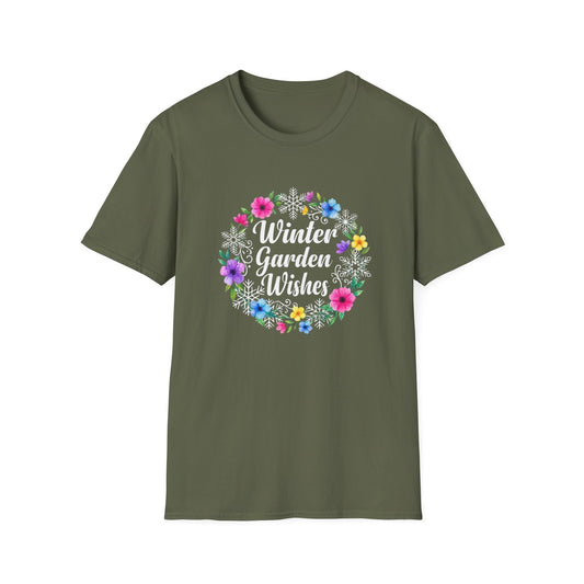 Winter Garden Wishes T-Shirt | Floral Winter Tee (Dark Colors)