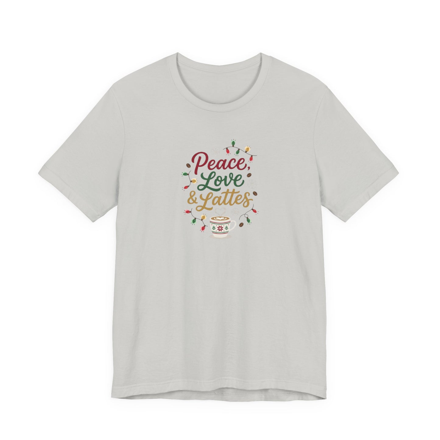 Peace, Love & Lattes Christmas T-Shirt | Festive Coffee Lover Tee