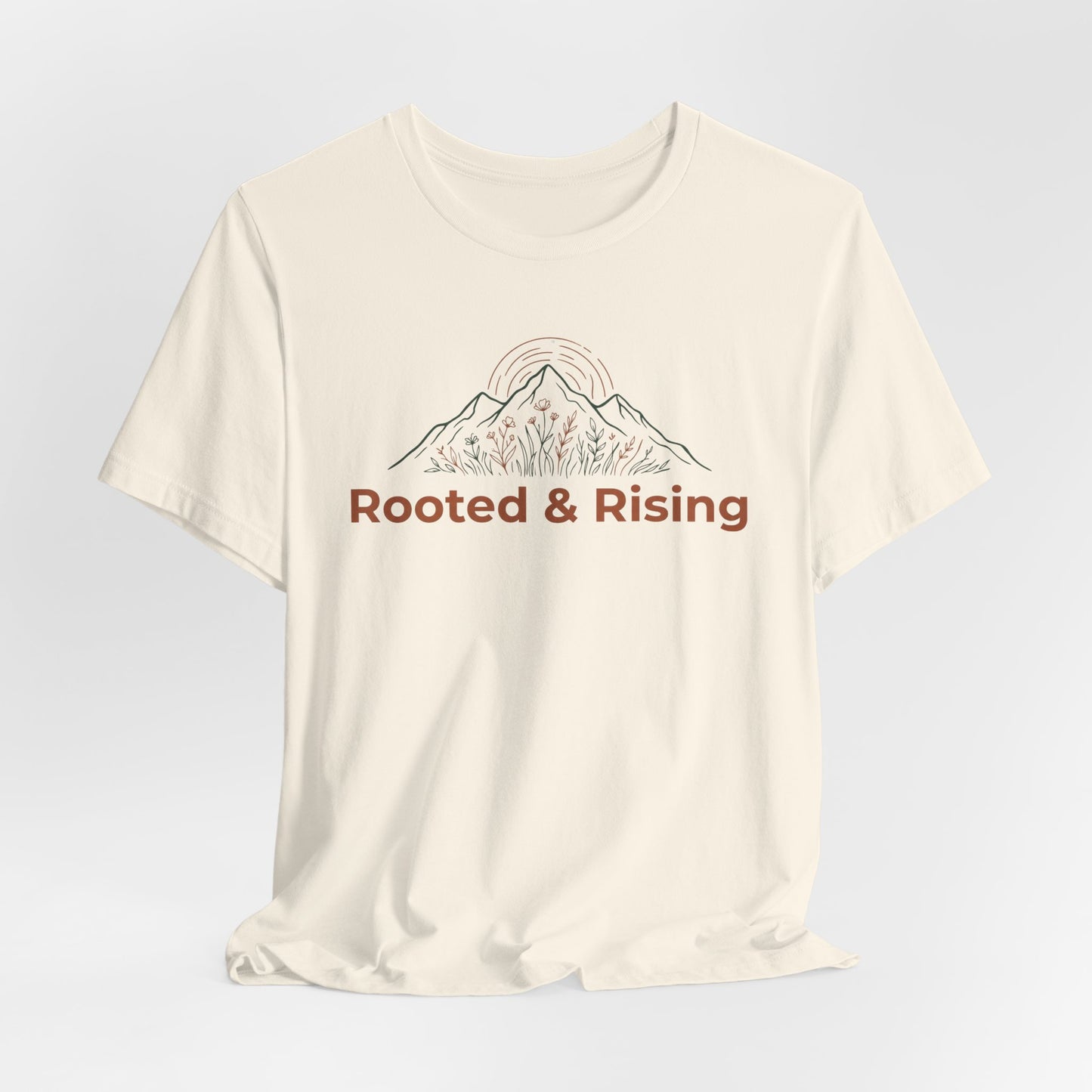 Rooted and Rising T-Shirt | Nature Adventure Spring Tee | Mountain Shirt | Outdoor Graphic Tee | Hiking Gift