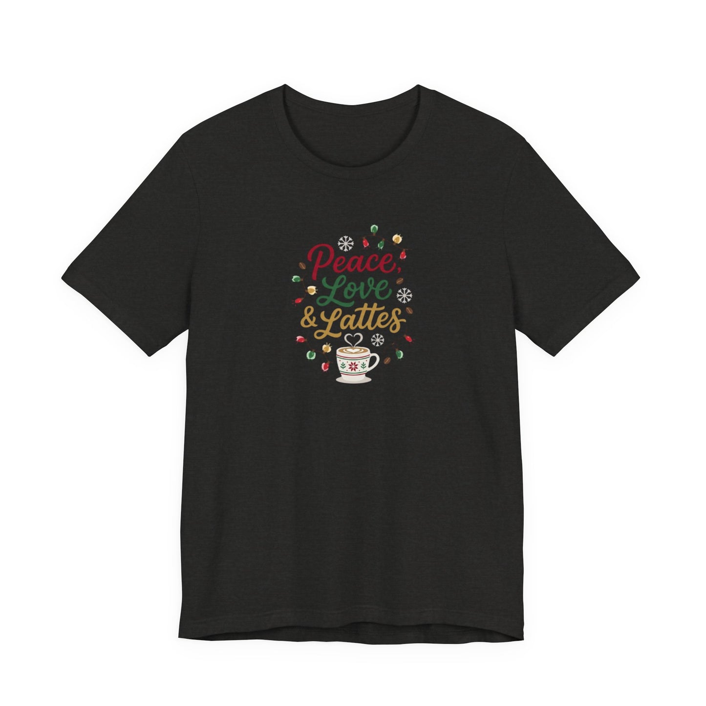 Peace, Love & Lattes Christmas T-Shirt | Festive Coffee Lover Tee