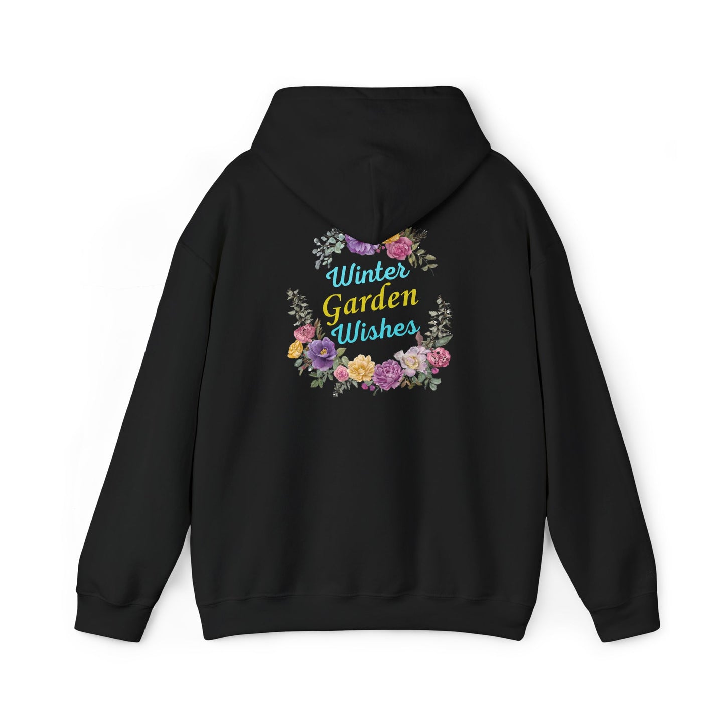 "Winter Garden Wishes" Floral Wreath Hoodie | Floral Warmth Back Print Winter Pullover