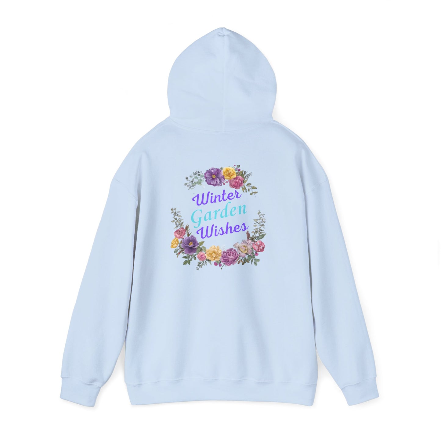"Winter Garden Wishes" Floral Wreath Hoodie | Floral Warmth Back Print Winter Pullover