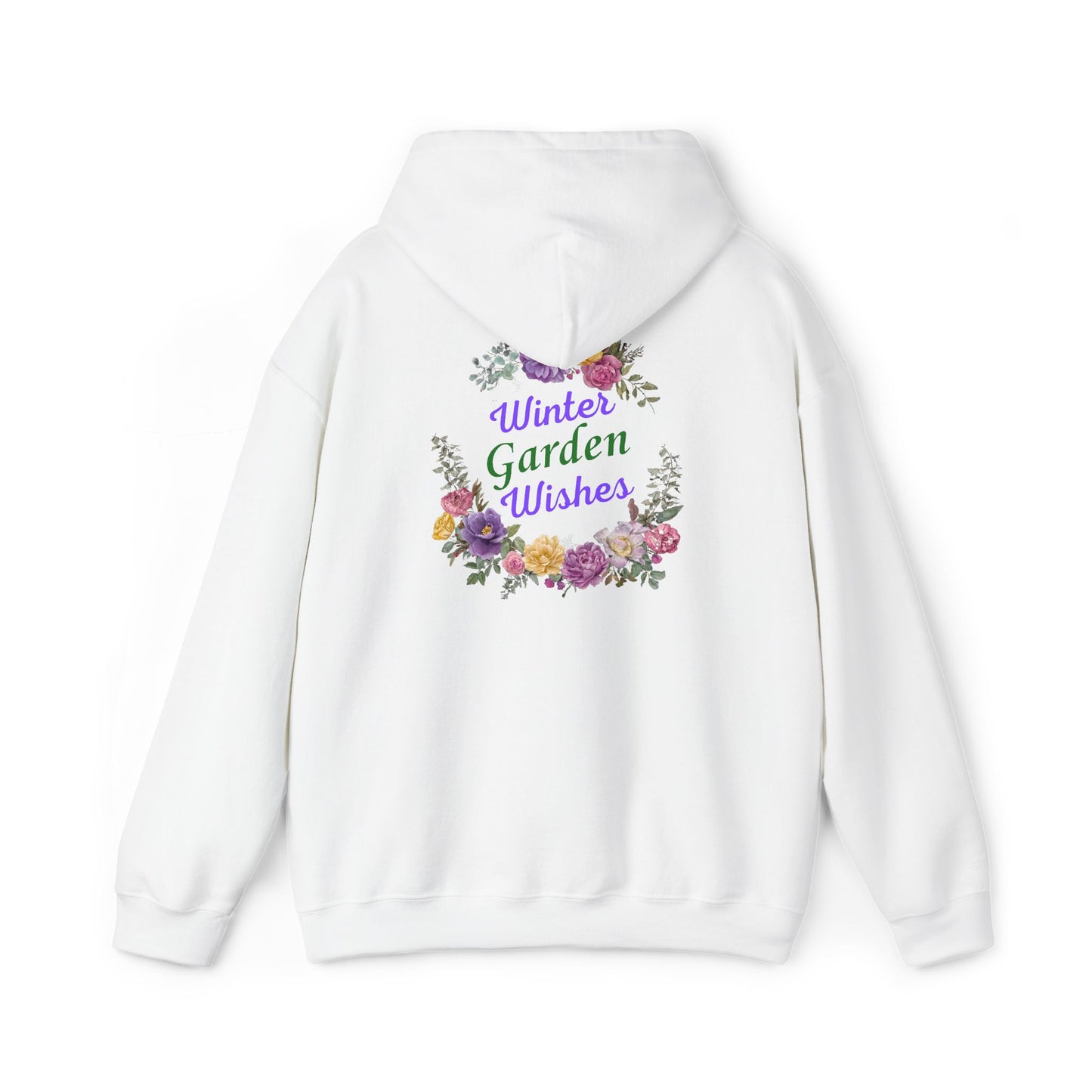 "Winter Garden Wishes" Floral Wreath Hoodie | Floral Warmth Back Print Winter Pullover