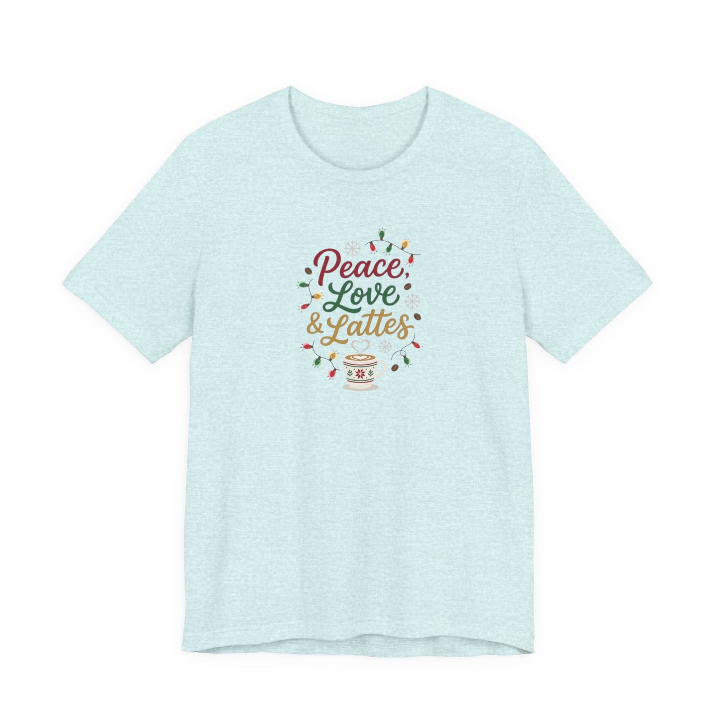 Peace, Love & Lattes Christmas T-Shirt | Festive Coffee Lover Tee