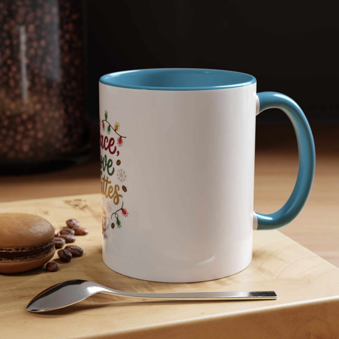 Peace, Love & Lattes Mug | Festive Coffee Center Print Cup