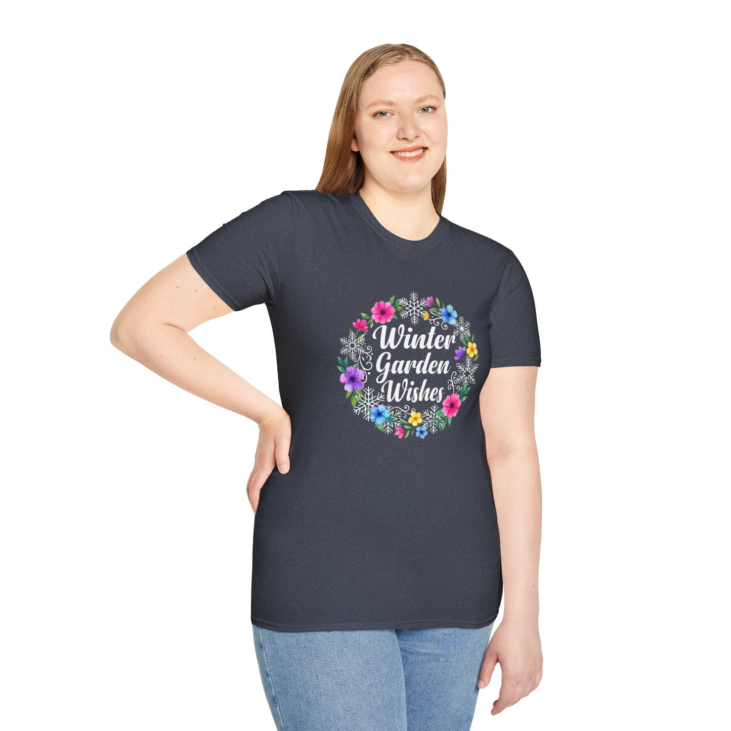 Winter Garden Wishes T-Shirt | Floral Winter Tee (Dark Colors)