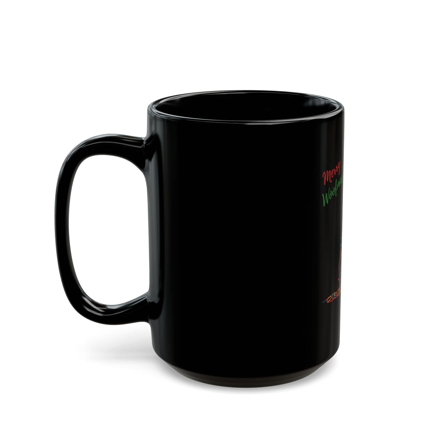 Merry Woofmas! Dog Christmas Mug — Black Center Design