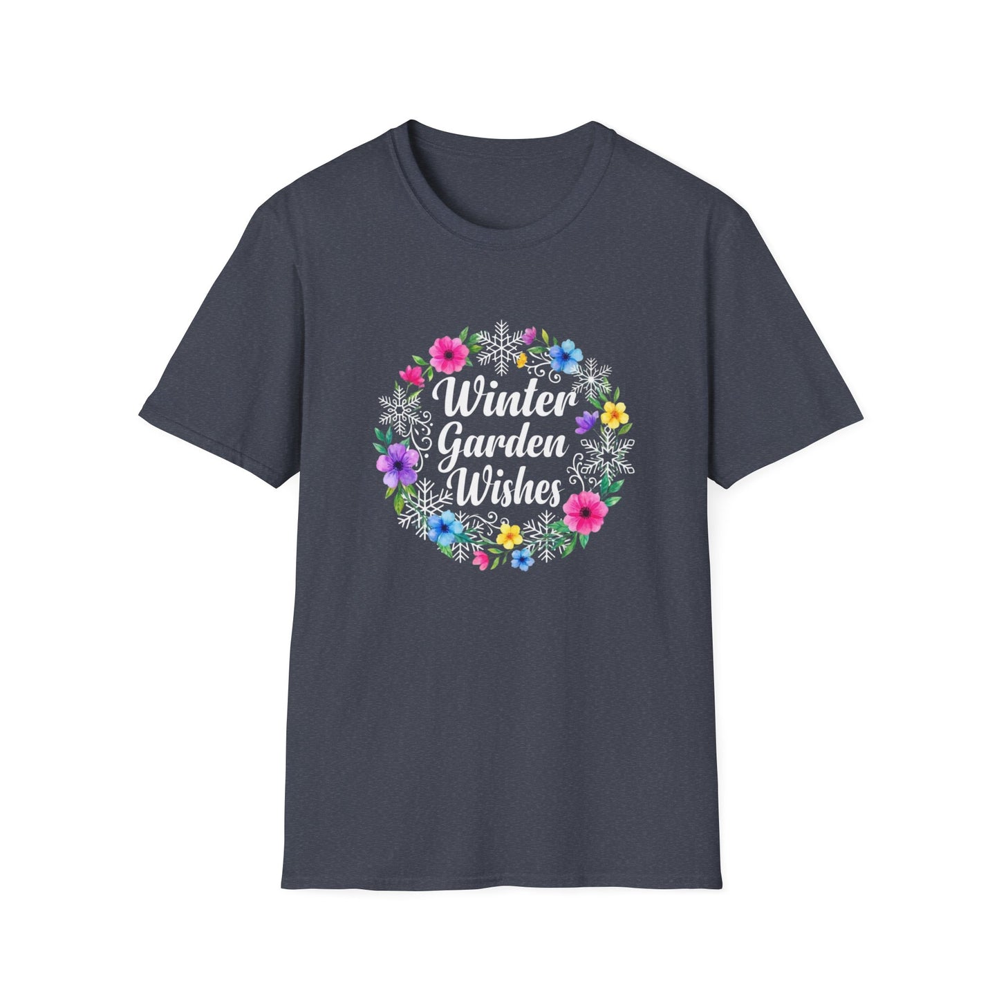 Winter Garden Wishes T-Shirt | Floral Winter Tee (Dark Colors)