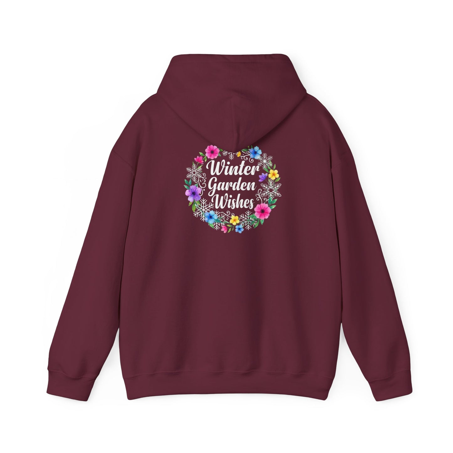 Winter Garden Wishes Hoodie | Floral Ring Back Print Cozy Winter Pullover