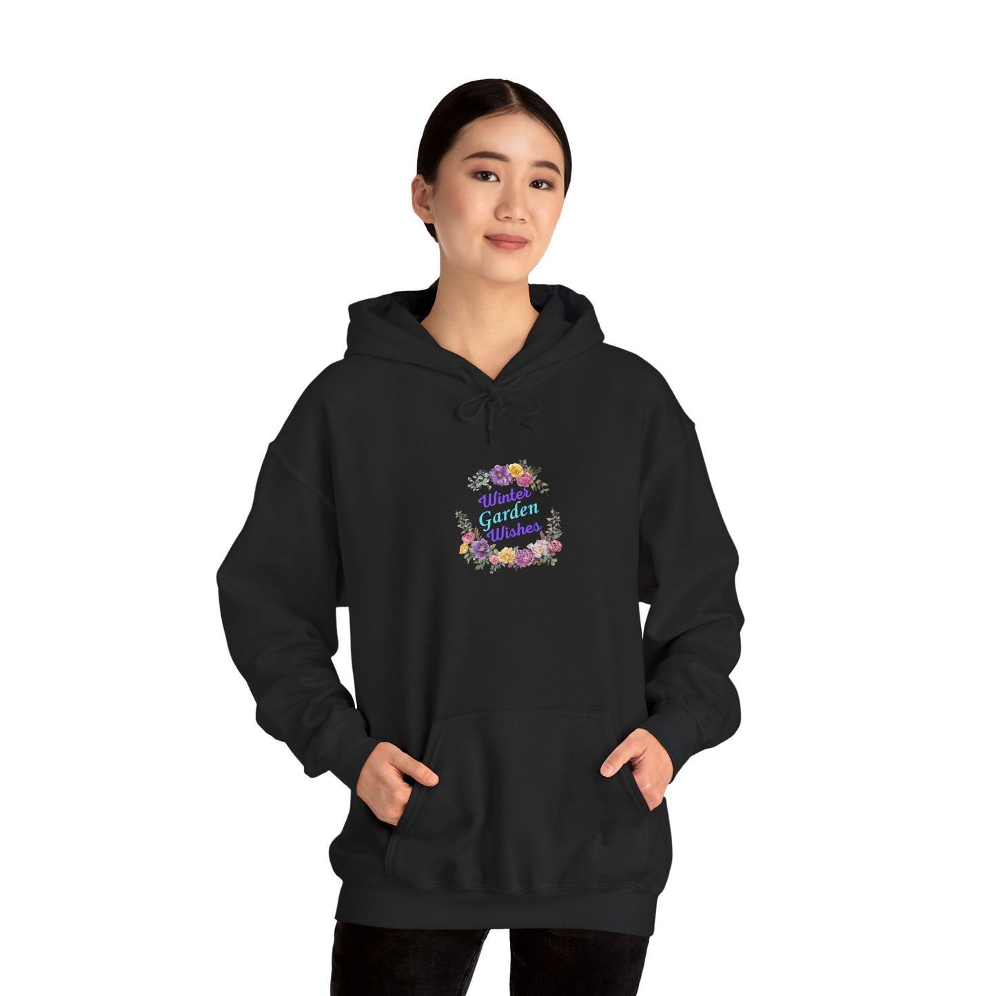 Winter Garden Wishes Hoodie | Floral Winter Front Print Pullover
